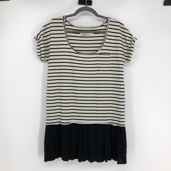 Free People Beach Striped ShortSleeve RoundNeck Top w Black Ruffle Peplum Hem XS - Picture 14 of 14